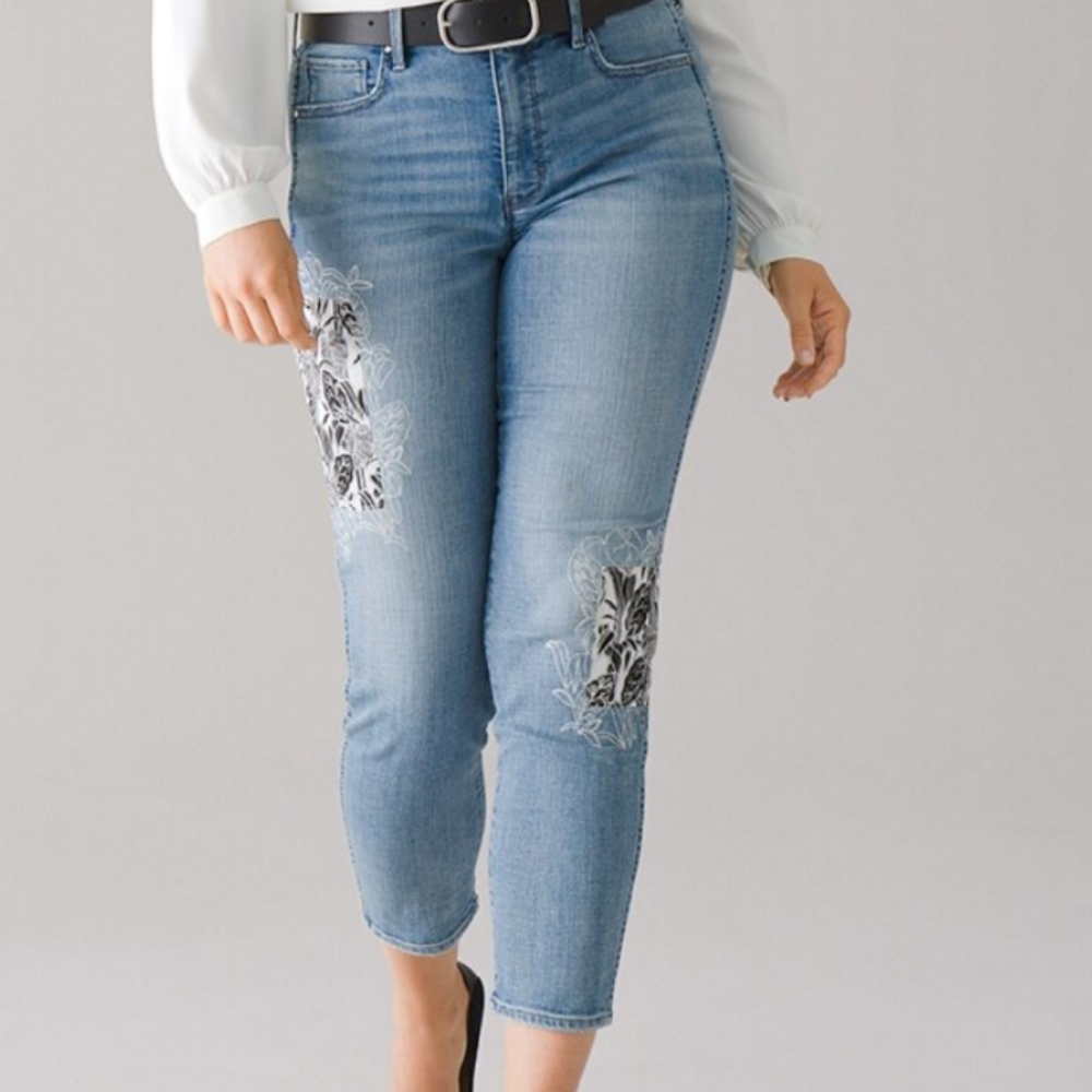 Whbm Hr Everyday Soft Medium Wash Patchwork Strai… - image 2